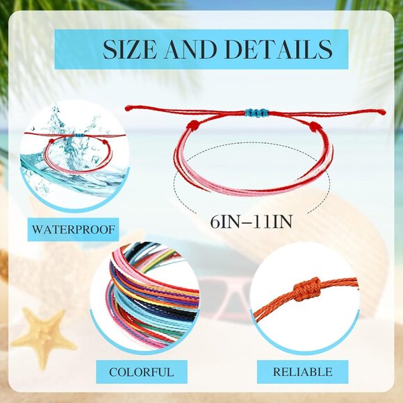 50 Pcs Beach String Friendship Bracelets Waterproof Handmade Cord Multi Color - Picture 6 of 8